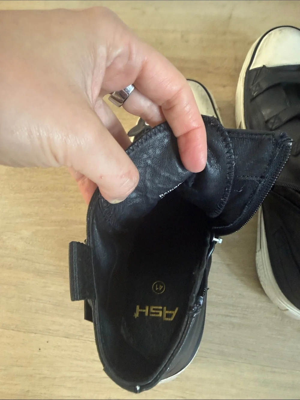 Ash Black Leather High-Top Sneakers with White Toe Caps